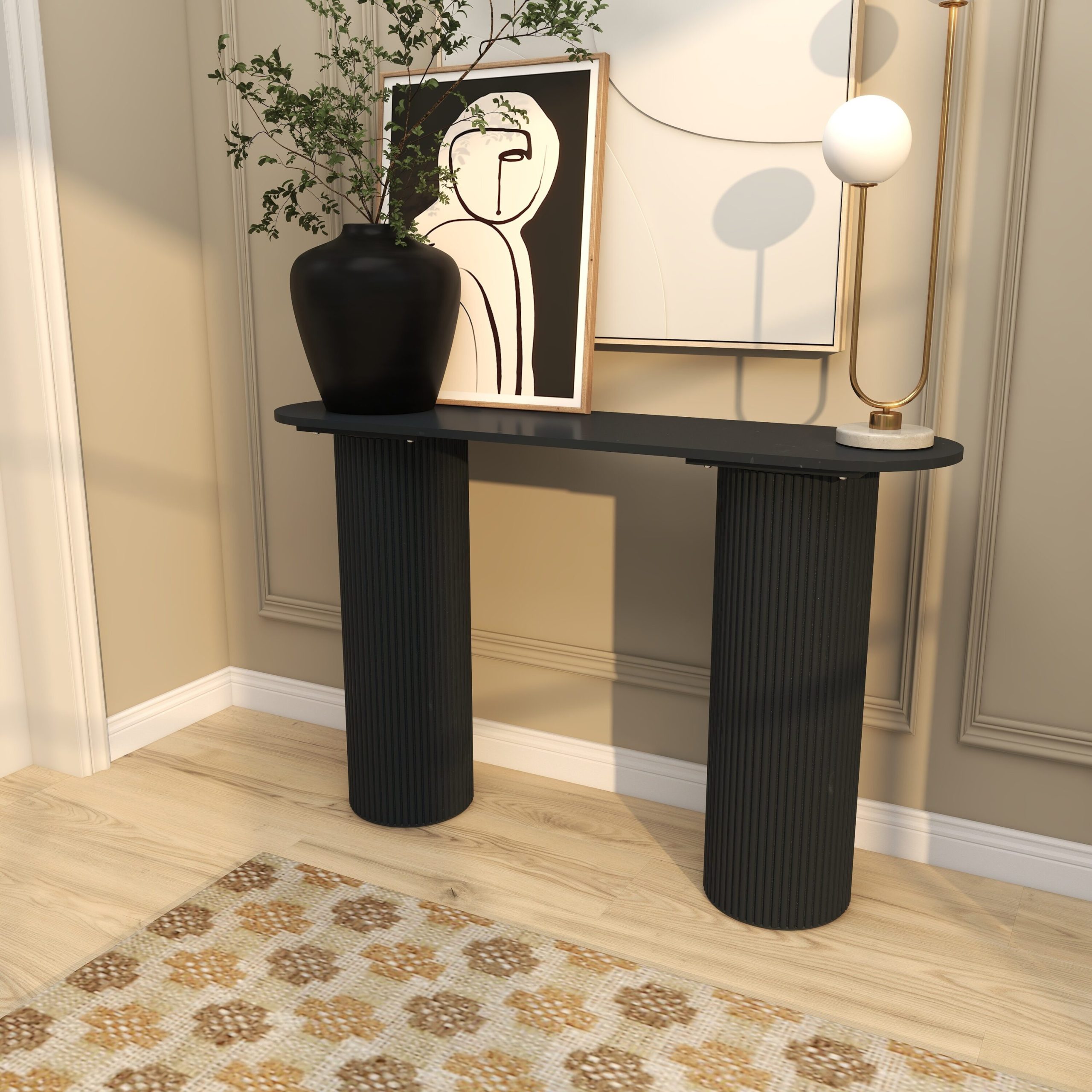 Grayson Lane Modern Oval Wood Black 52-in W x 32.6-in H Console table - Image 6