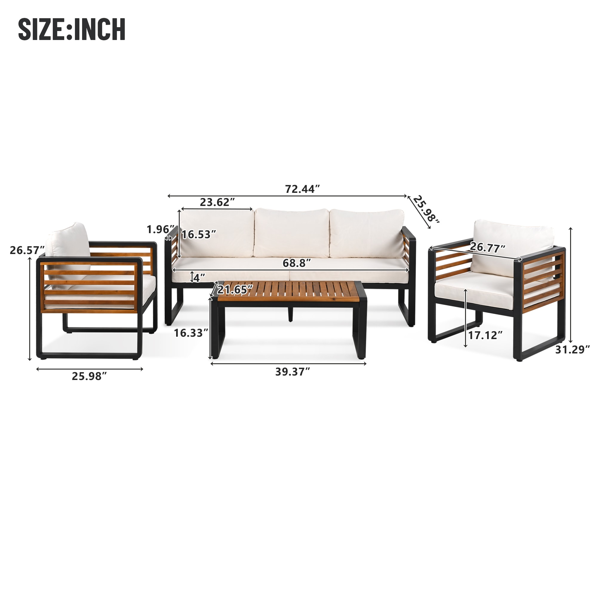 Xspracer 4 -Piece White Patio Conversation Set - Image 2