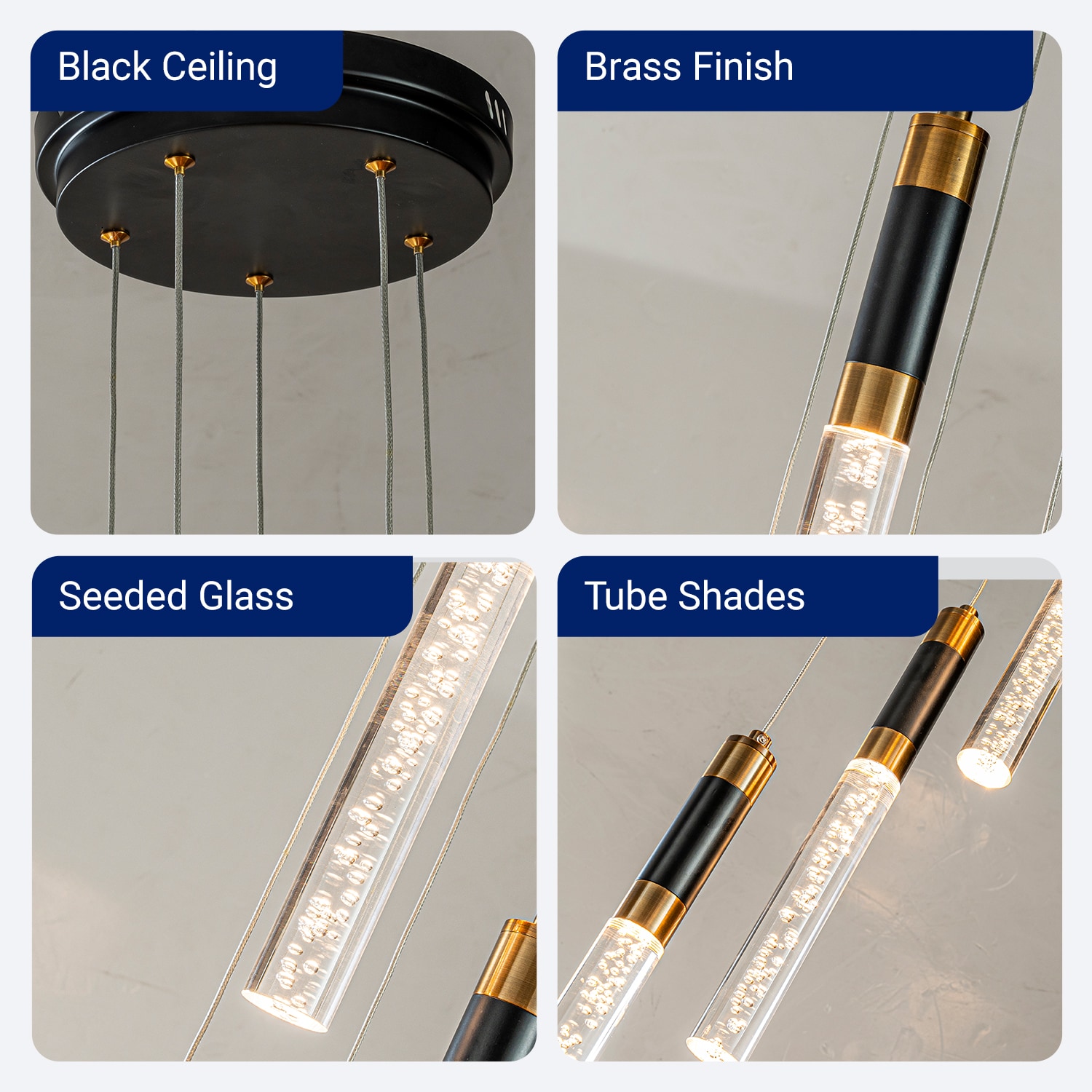 AloaDecor Lighting 5 -Light Matte Black LED Seeded glass Metal Chandelier - Image 4