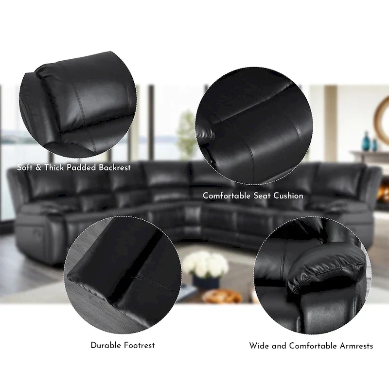 129W 7-Seat Faux Leather Manual Reclining Large Sectional Sofa - Image 8