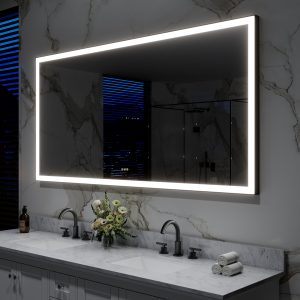 CALVON LED Mirror 72-in x 36-in Framed Rectangle Dimmable LED Lighted Fog Free Bathroom Vanity Mirror ( Matte Black )