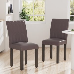 Vecelo Modern Dining Room Chairs Set Of 2 Upholstered Parsons Chair With High Back Accent Diner Side Chairs Leather Kitchen Chairs Solid Wood Legs For Dining Kitchen Living Room