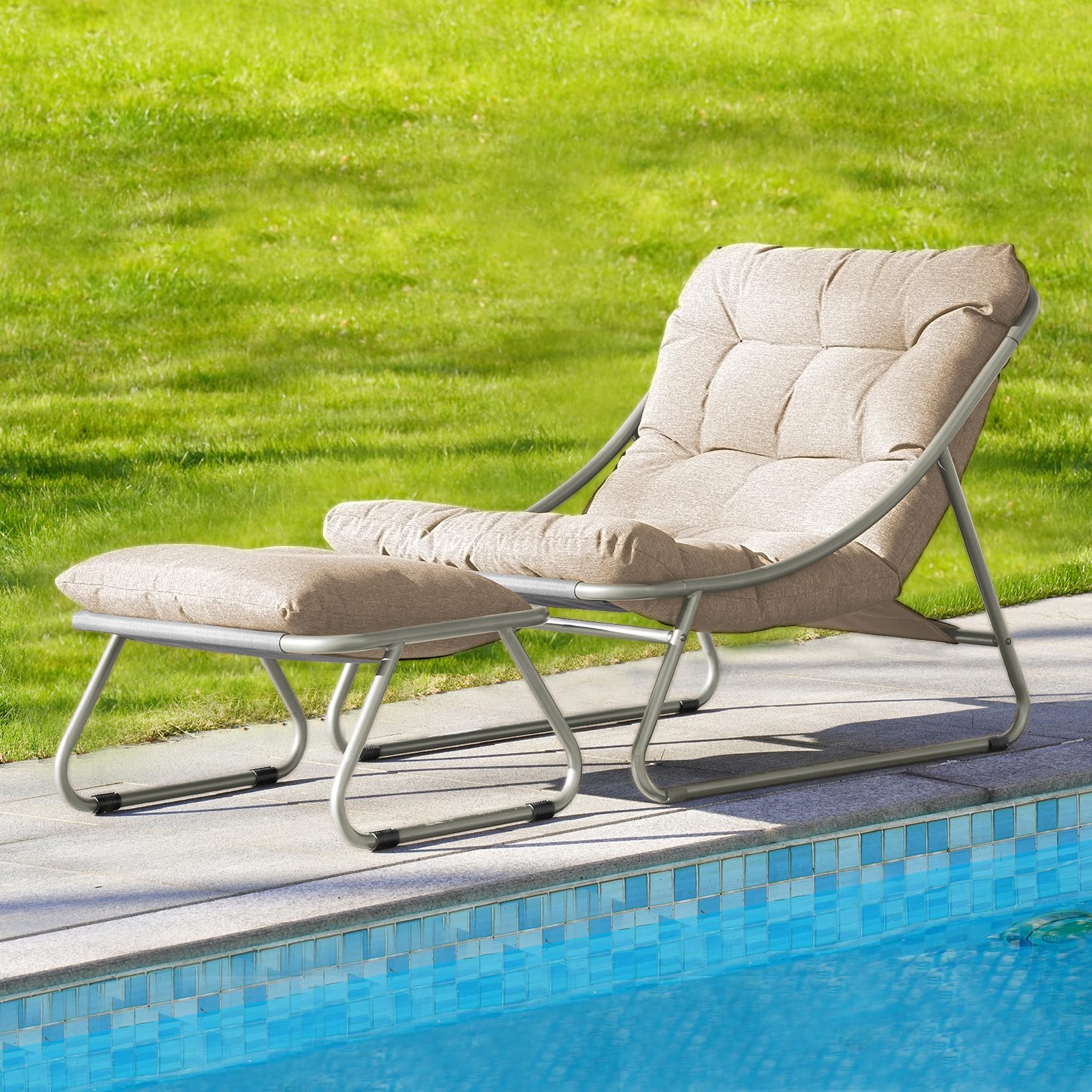 Upland Lounge Chair Champagne Gray Metal Frame Glider Chaise Lounge Chair with Light gray Cushioned Seat - Image 5