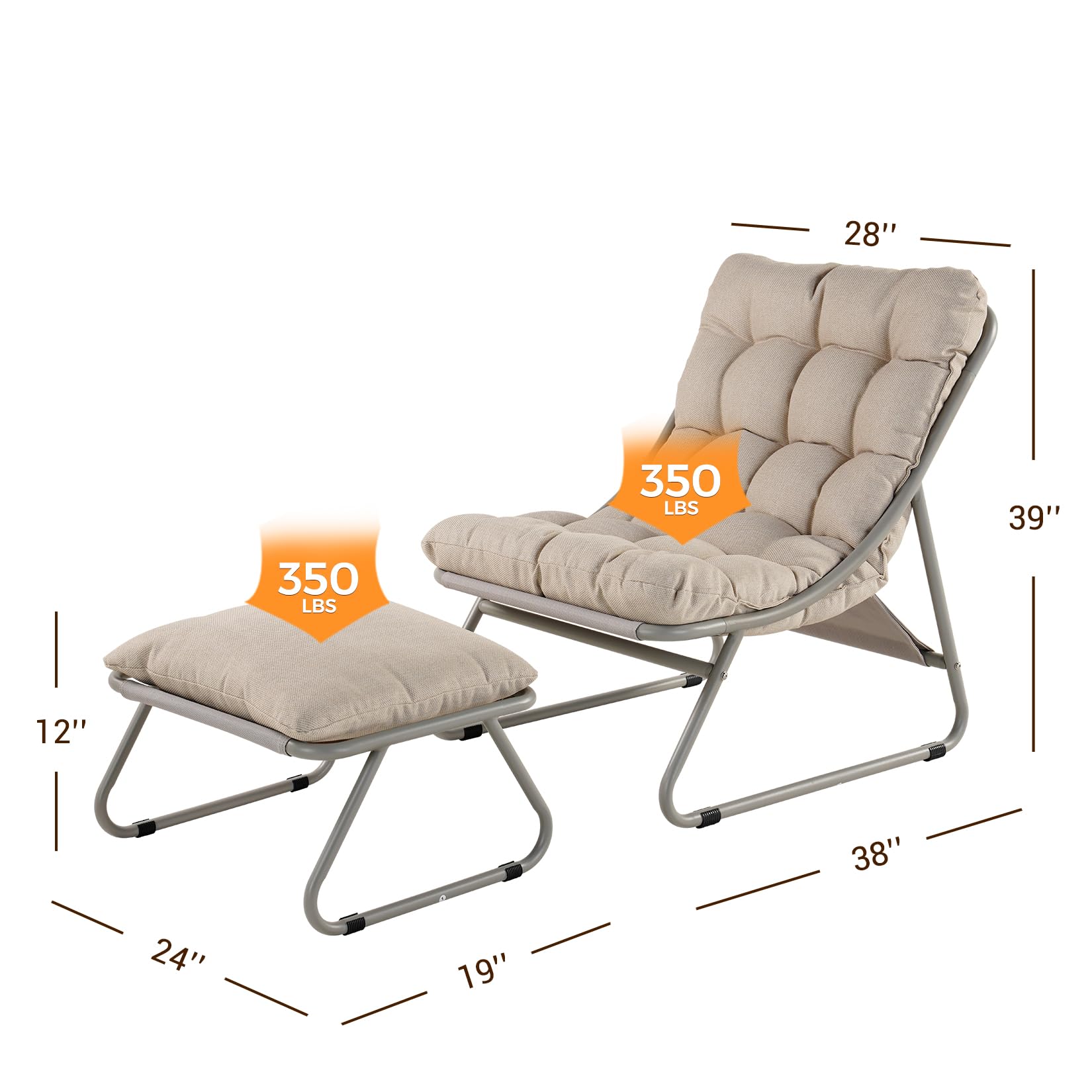 Upland Lounge Chair Champagne Gray Metal Frame Glider Chaise Lounge Chair with Light gray Cushioned Seat - Image 4