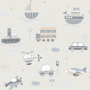 Galerie Tiny Tots 2 Transportation Silver Grey Wallpaper G78417