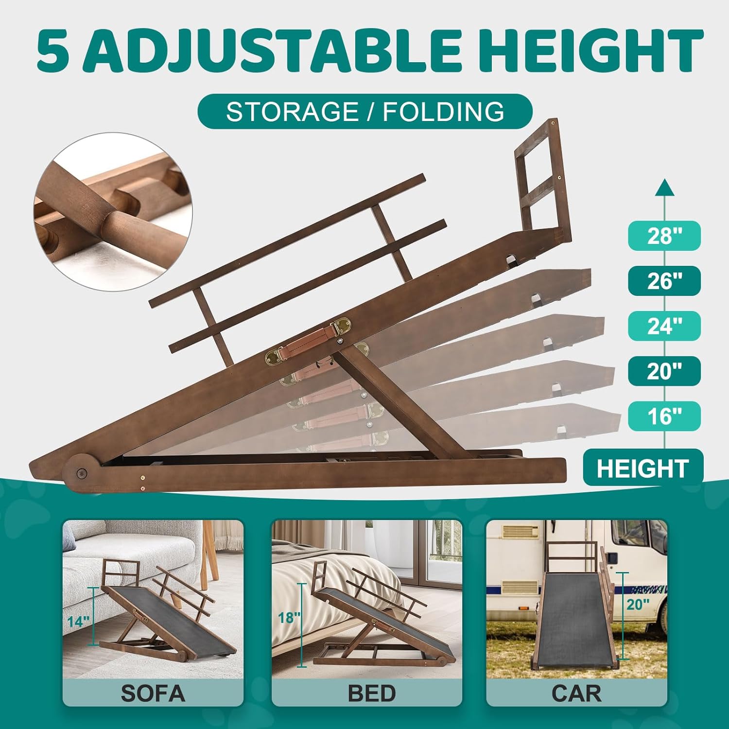 Esazn Foldable Brown Wood Cat Ramp - Image 2