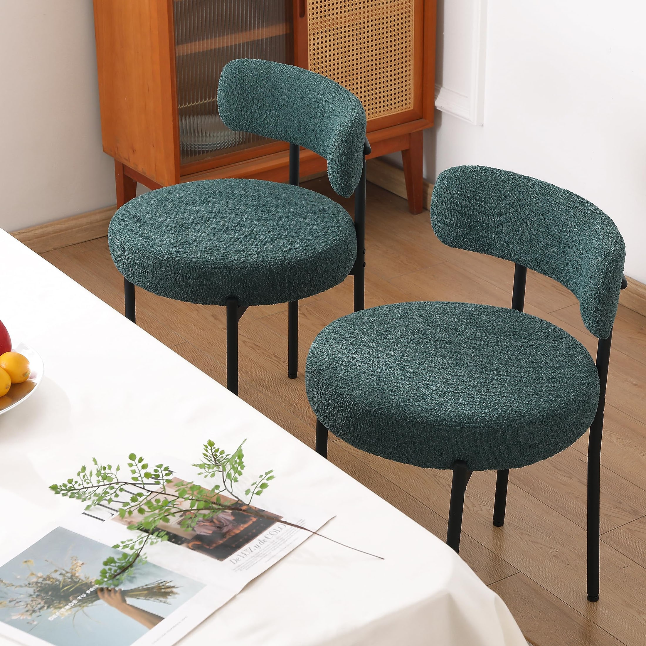 DYHOME Kitchen Chairs Modern Dining Chairs Set of 2 Kitchen Dining Room Chairs Boucle Upholstered Dining Chair Green - Image 5