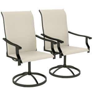 Outsunny  Patio Swivel Chairs Set of 2 High Back Patio Dining Chairs with All-Weather Mesh Fabric and Metal Frame for Backyard Porch or Garden Beige
