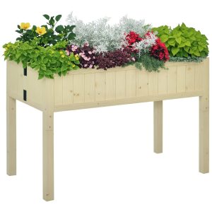 Outsunny  Raised Garden Bed Elevated Wooden Planter Box with Space-Saving Folding Design Drainage Holes  Inner Liner for Vegetable Fruit Herb Grow
