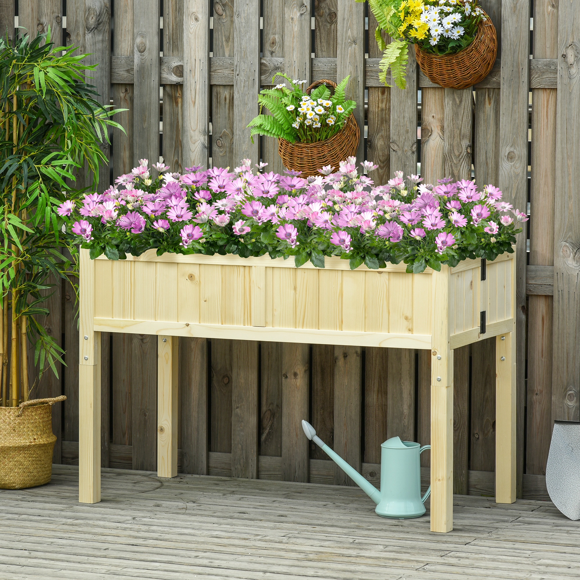 Outsunny Raised Garden Bed Elevated Wooden Planter Box with Space-Saving Folding Design Drainage Holes Inner Liner for Vegetable Fruit Herb Grow - Image 2