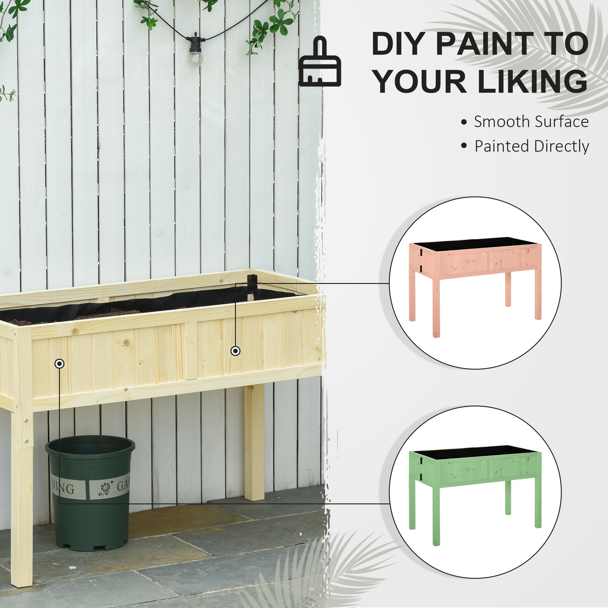 Outsunny Raised Garden Bed Elevated Wooden Planter Box with Space-Saving Folding Design Drainage Holes Inner Liner for Vegetable Fruit Herb Grow - Image 6