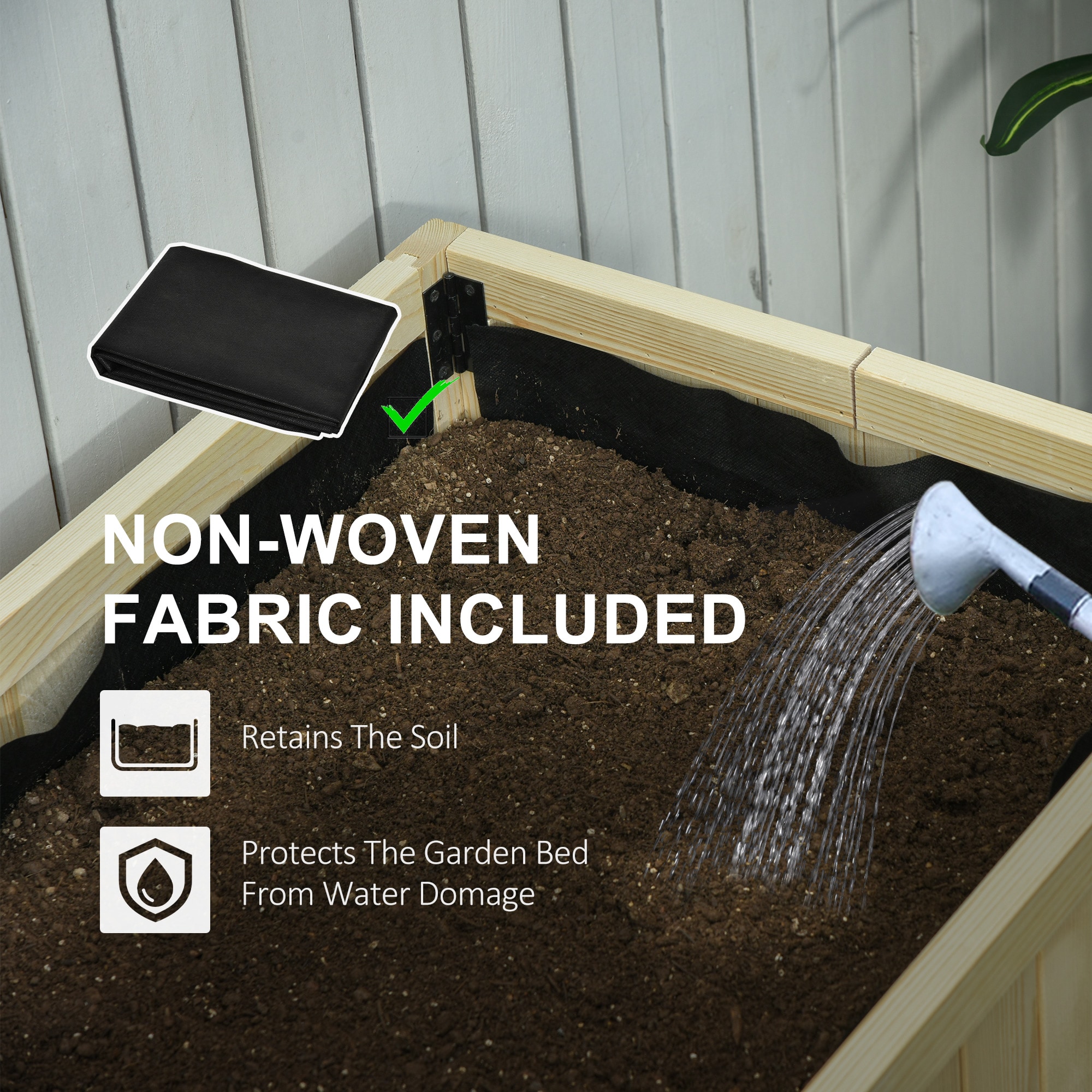 Outsunny Raised Garden Bed Elevated Wooden Planter Box with Space-Saving Folding Design Drainage Holes Inner Liner for Vegetable Fruit Herb Grow - Image 7