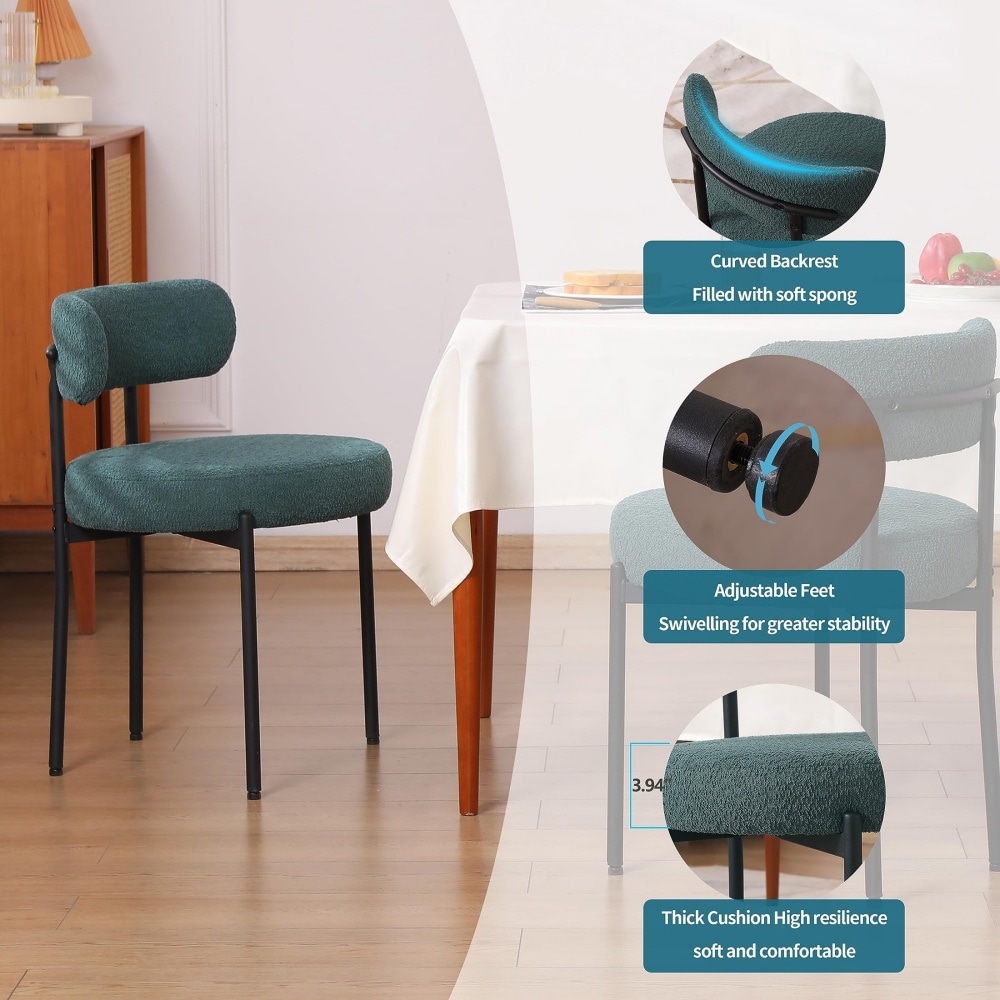 DYHOME Kitchen Chairs Modern Dining Chairs Set of 2 Kitchen Dining Room Chairs Boucle Upholstered Dining Chair Green - Image 2
