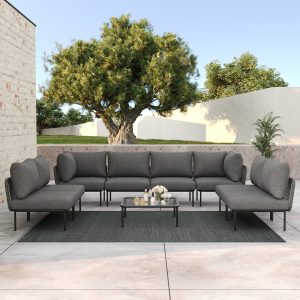 LayinSun  9 -Piece Outdoor Wicker Rope Modular Sectional Sofa Set with Coffee Table