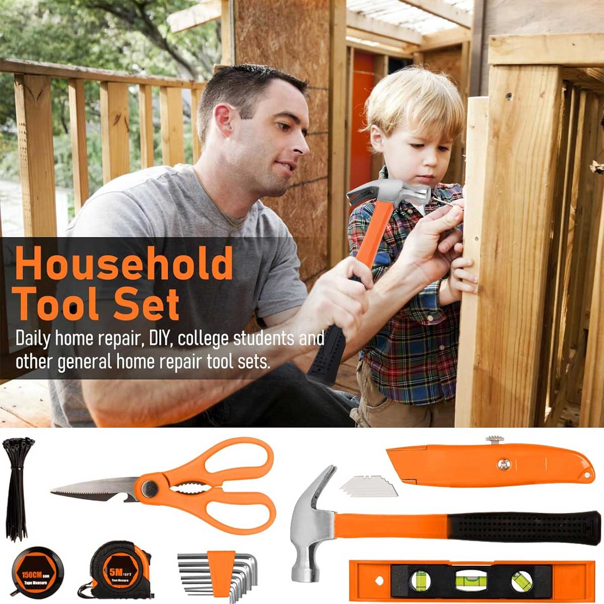 Aoibox 207 Piece Portable Home Repair Tool Kit with 13 Inch Wide Mouth Storage Bag Ideal for DIY Home Maintenance and Handyman Gifts - Image 4