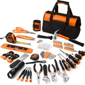 Aoibox  207 Piece Portable Home Repair Tool Kit with 13 Inch Wide Mouth Storage Bag Ideal for DIY Home Maintenance and Handyman Gifts