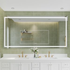 WELLFOR Alina Bathroom Mirror 84-in x 42-in Polished Frameless Rectangle Dimmable LED Lighted Fog Free Bathroom Vanity Mirror ( Silver )