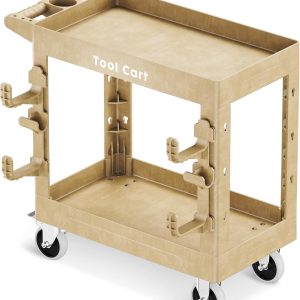 Silvel  Utility Cart Heavy Duty with Full Swivel Wheels 600LBS Capacity 2 Shelf Plastic Service Cart Rolling Utility Carts with Wheels with Ergonomic Handle for Warehouse Garage Cleaning Manufacturing