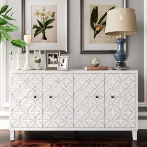 GDFStudio Accent Cabinet 4 Door Wooden Cabinet Sideboard Buffet Server Cabinet Storage Cabinet For Living Room Entryway Hallway office Kitchen and Dining Room White Wash