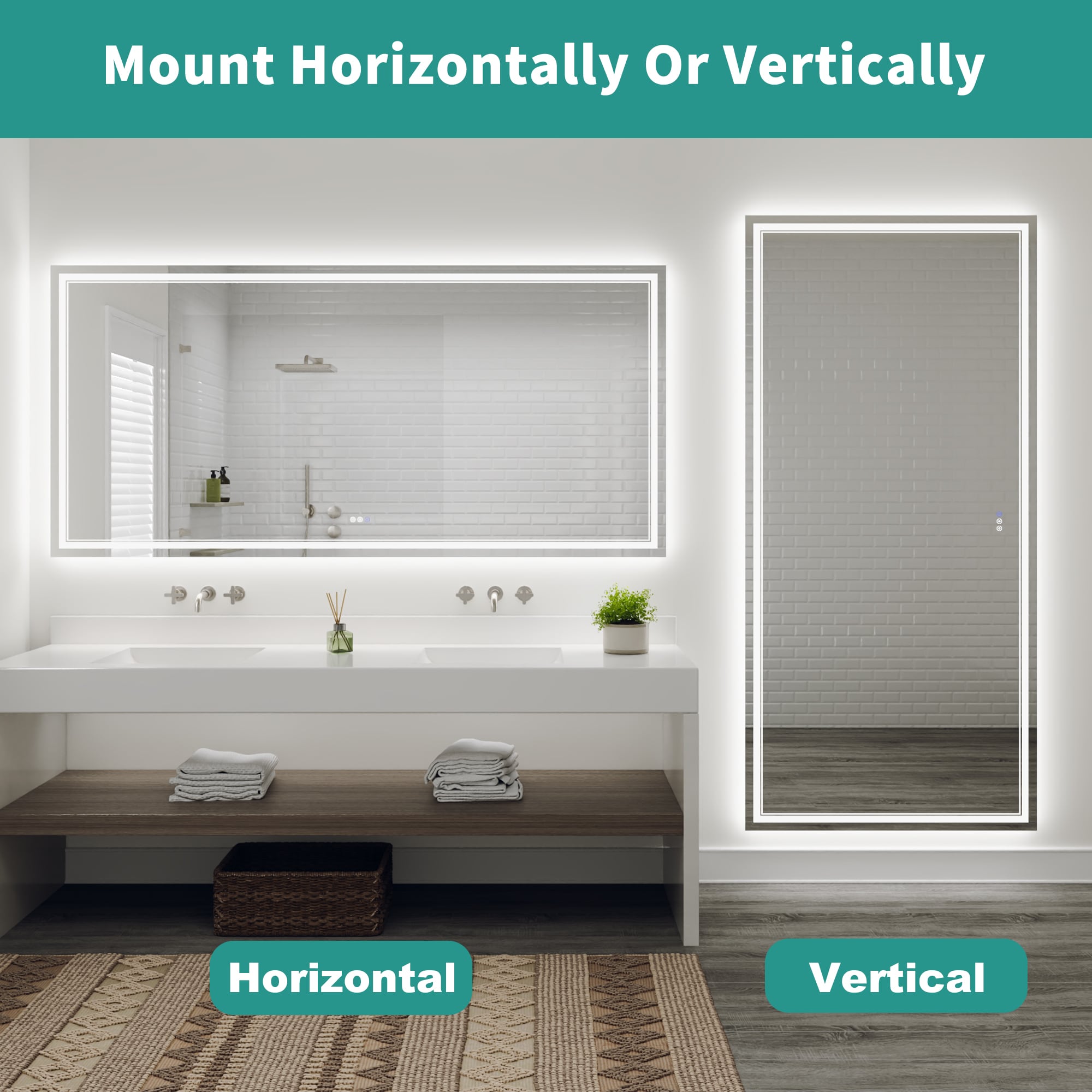 ES-DIY EIRA LED Bathroom Mirror 84-in x 40-in Polished Frameless Rectangle Dimmable LED Lighted Fog Free Bathroom Vanity Mirror ( White ) - Image 13