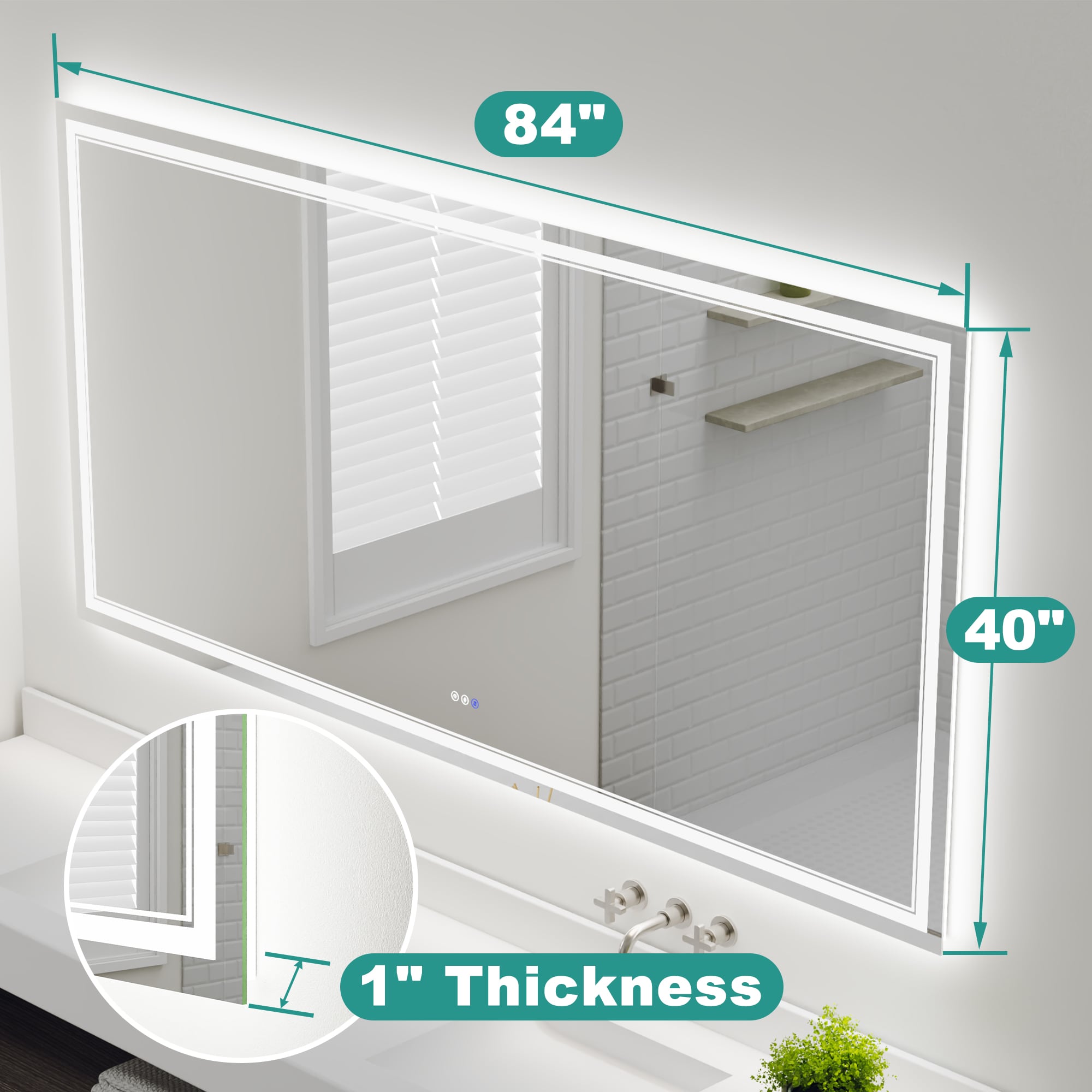 ES-DIY EIRA LED Bathroom Mirror 84-in x 40-in Polished Frameless Rectangle Dimmable LED Lighted Fog Free Bathroom Vanity Mirror ( White ) - Image 4