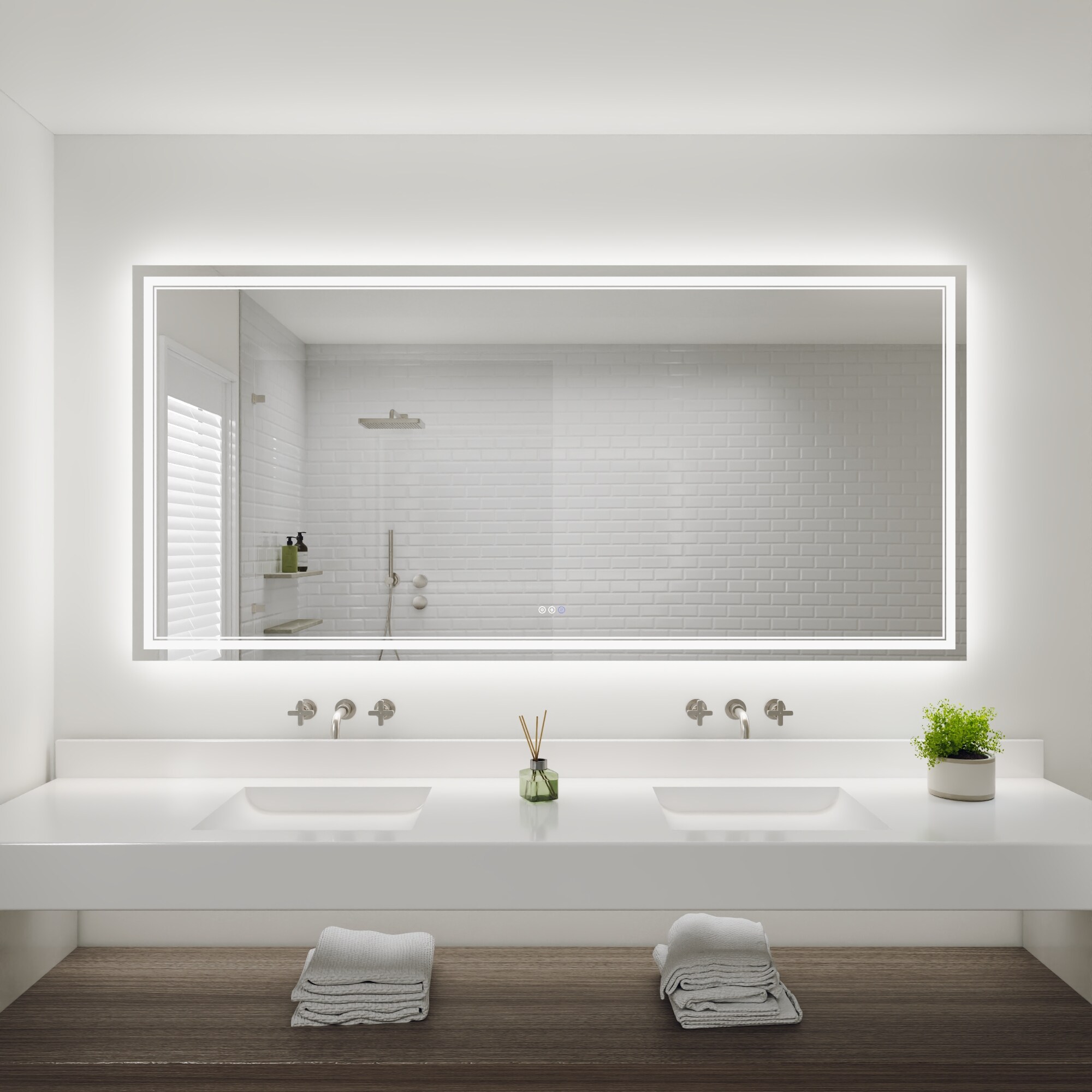 ES-DIY EIRA LED Bathroom Mirror 84-in x 40-in Polished Frameless Rectangle Dimmable LED Lighted Fog Free Bathroom Vanity Mirror ( White ) - Image 2