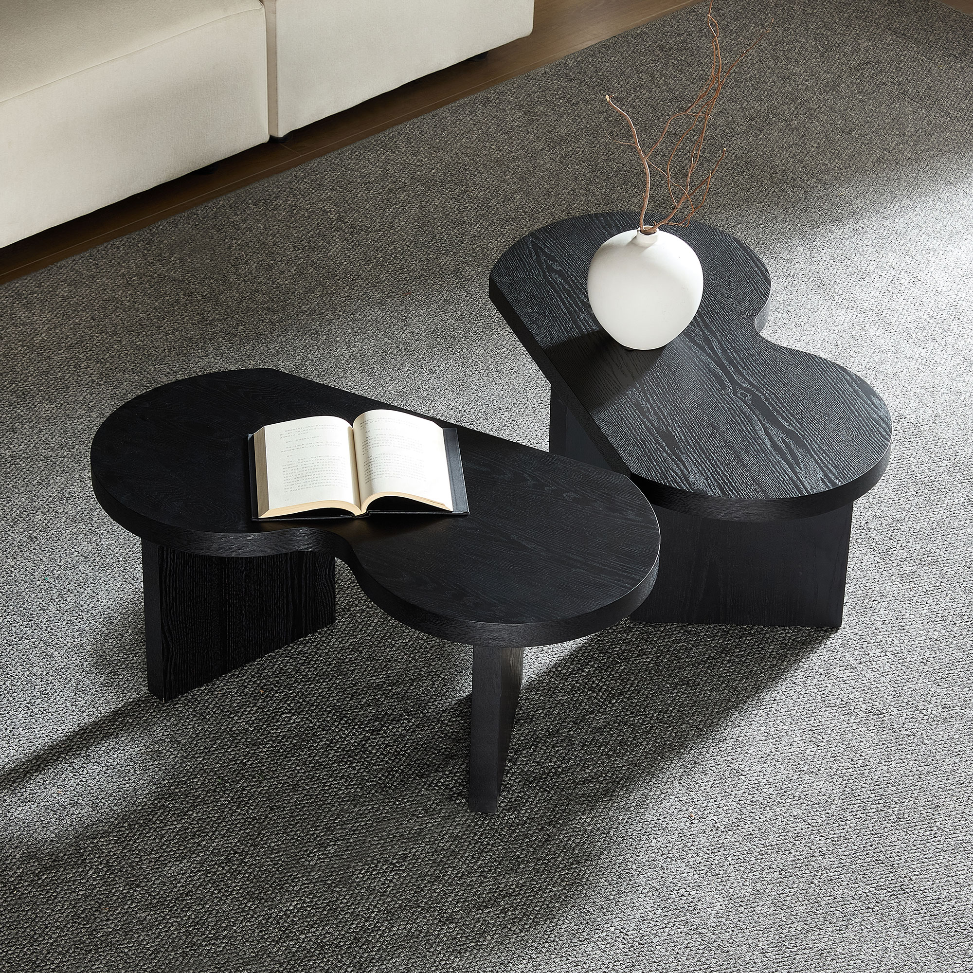 Bybafun Corner MDF Black 31.49-in W x 13.77-in H Coffee Table - Image 2