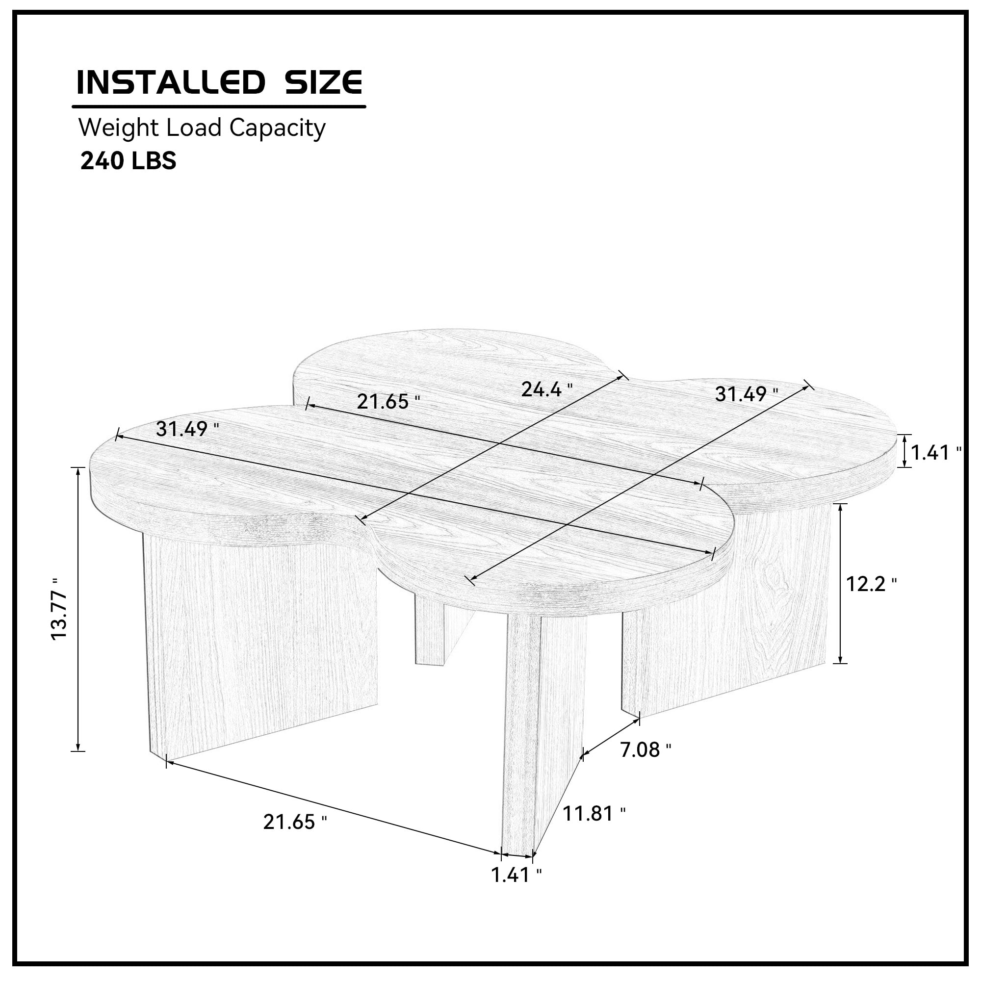 Bybafun Corner MDF Black 31.49-in W x 13.77-in H Coffee Table - Image 7