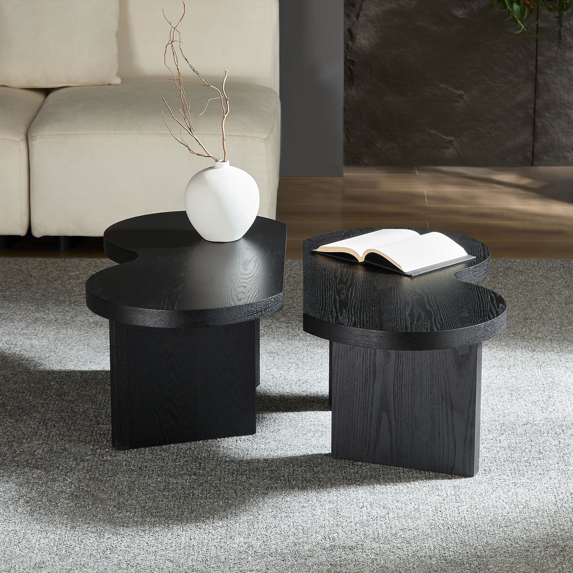 Bybafun Corner MDF Black 31.49-in W x 13.77-in H Coffee Table - Image 8