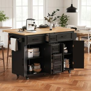 Homy Casa Matte Black Contemporary Kitchen Island