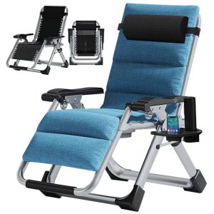DOCRED  Adjustable Zero Gravity Chair Premium Outdoor Lawn Folding Reclining Lounge Chair with Removable Cushion Headrest and Tray Blue