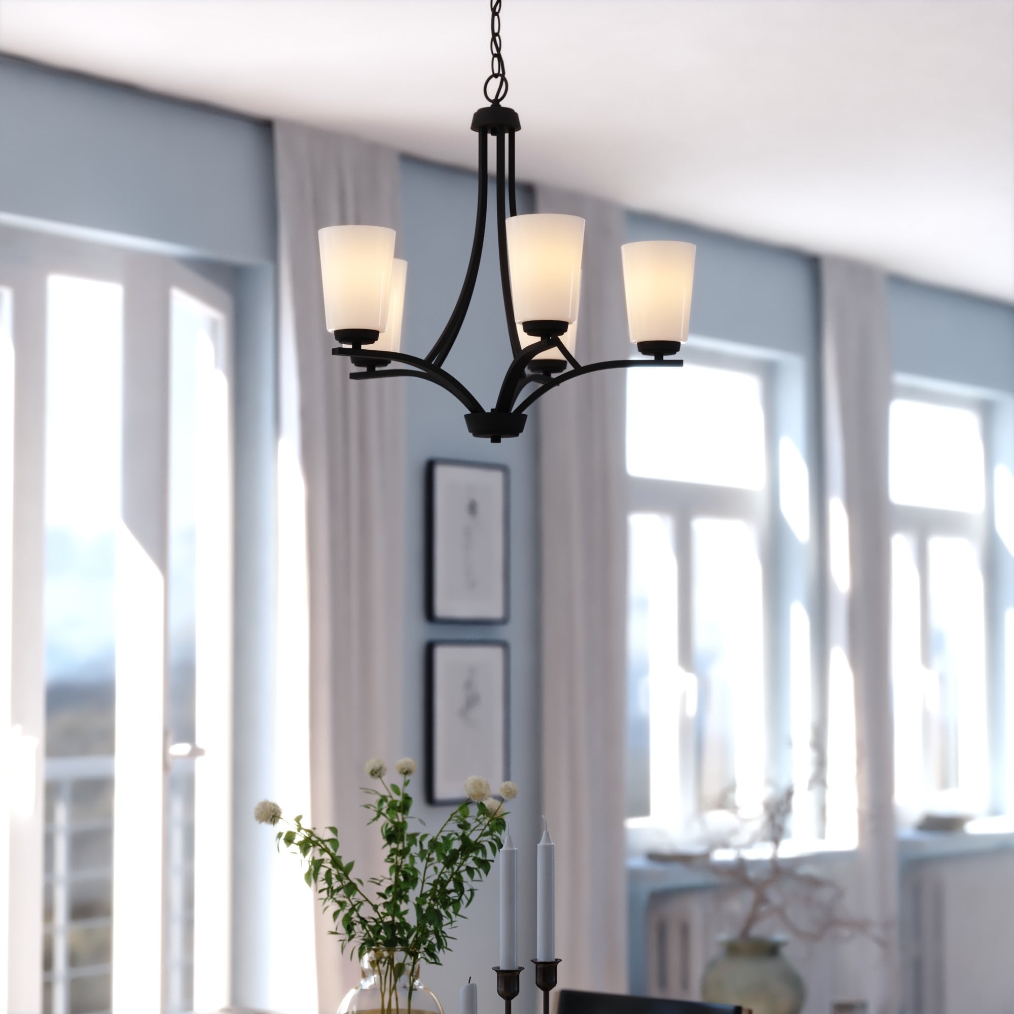 Cascadia River Grove 5 -Light Matte Black Textured glass Steel Chandelier - Image 7