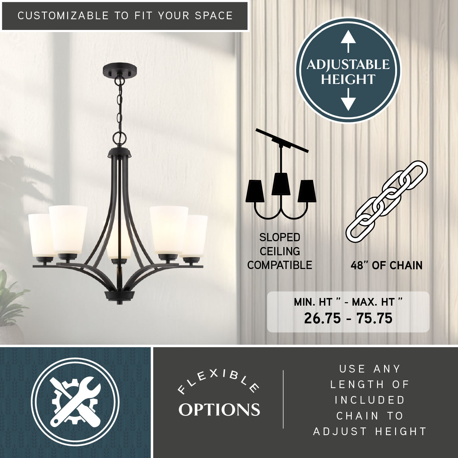 Cascadia River Grove 5 -Light Matte Black Textured glass Steel Chandelier - Image 4