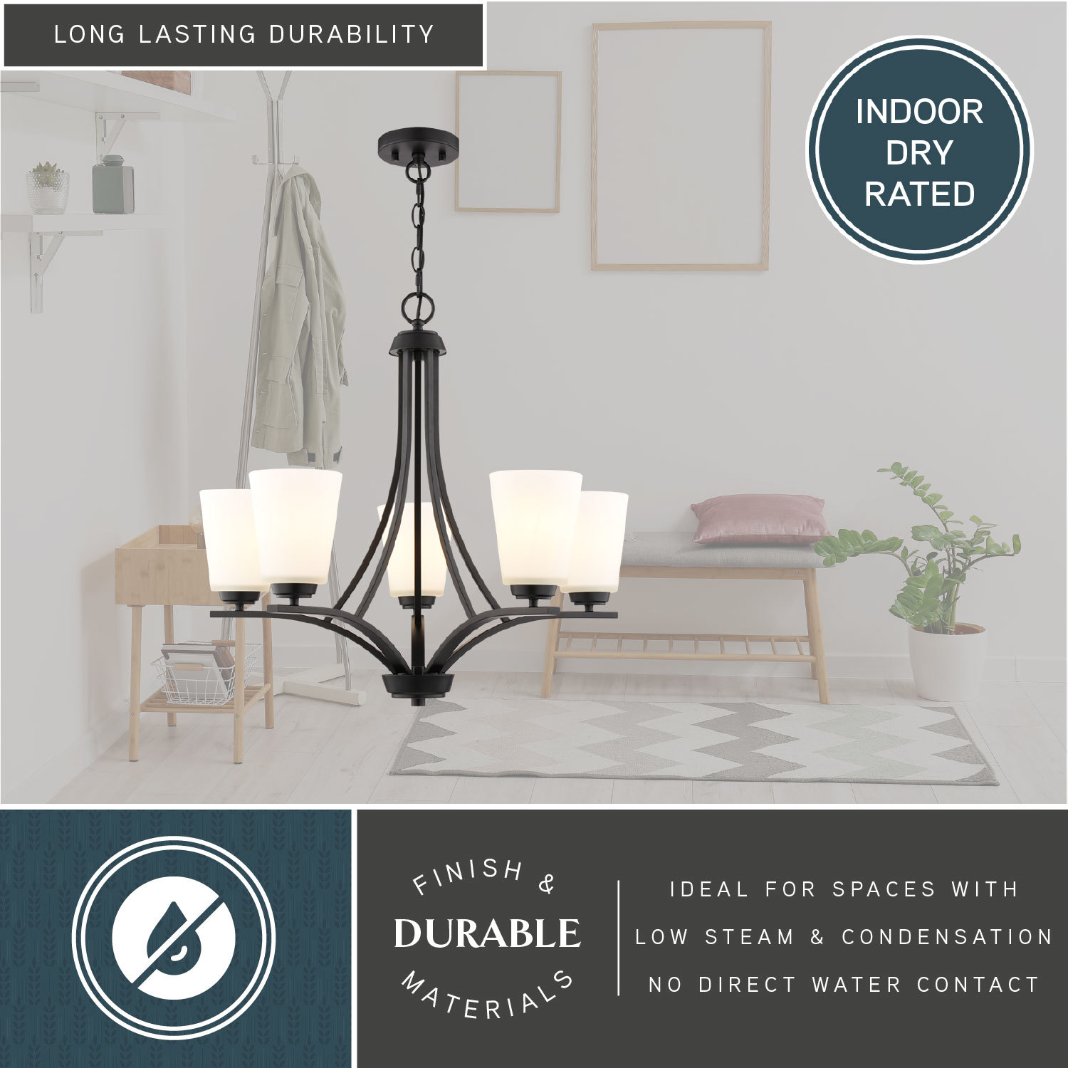Cascadia River Grove 5 -Light Matte Black Textured glass Steel Chandelier - Image 5