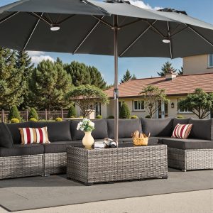 Ovios Rectangle Rattan Outdoor Coffee Table 27.56-in W x 47.24-in L with Umbrella Hole