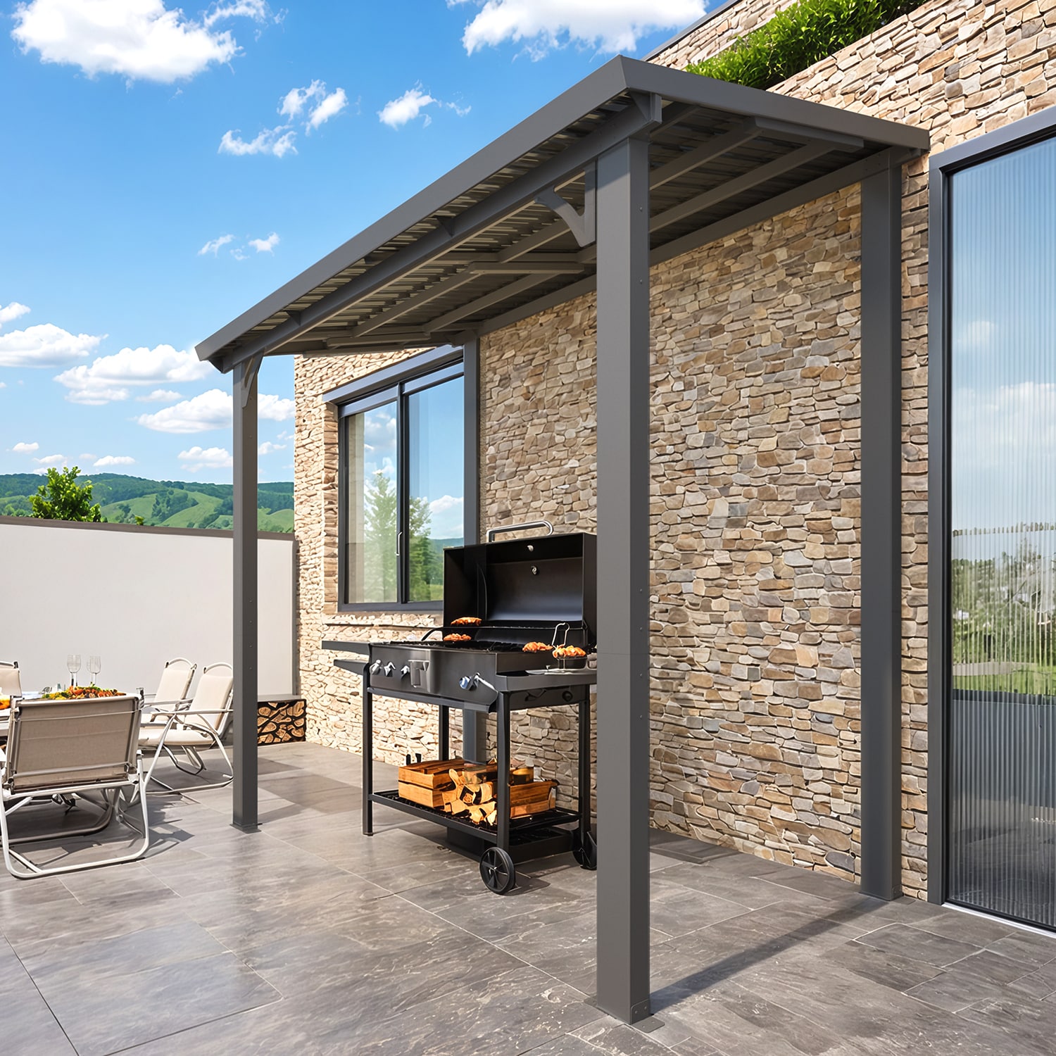 AECOJOY 5'x8' Pergola Hardtop Outdoor Gazebo - Image 5