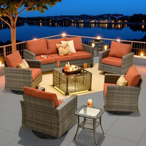 Pouuin 8 -Piece Wicker Orange Patio Conversation Set