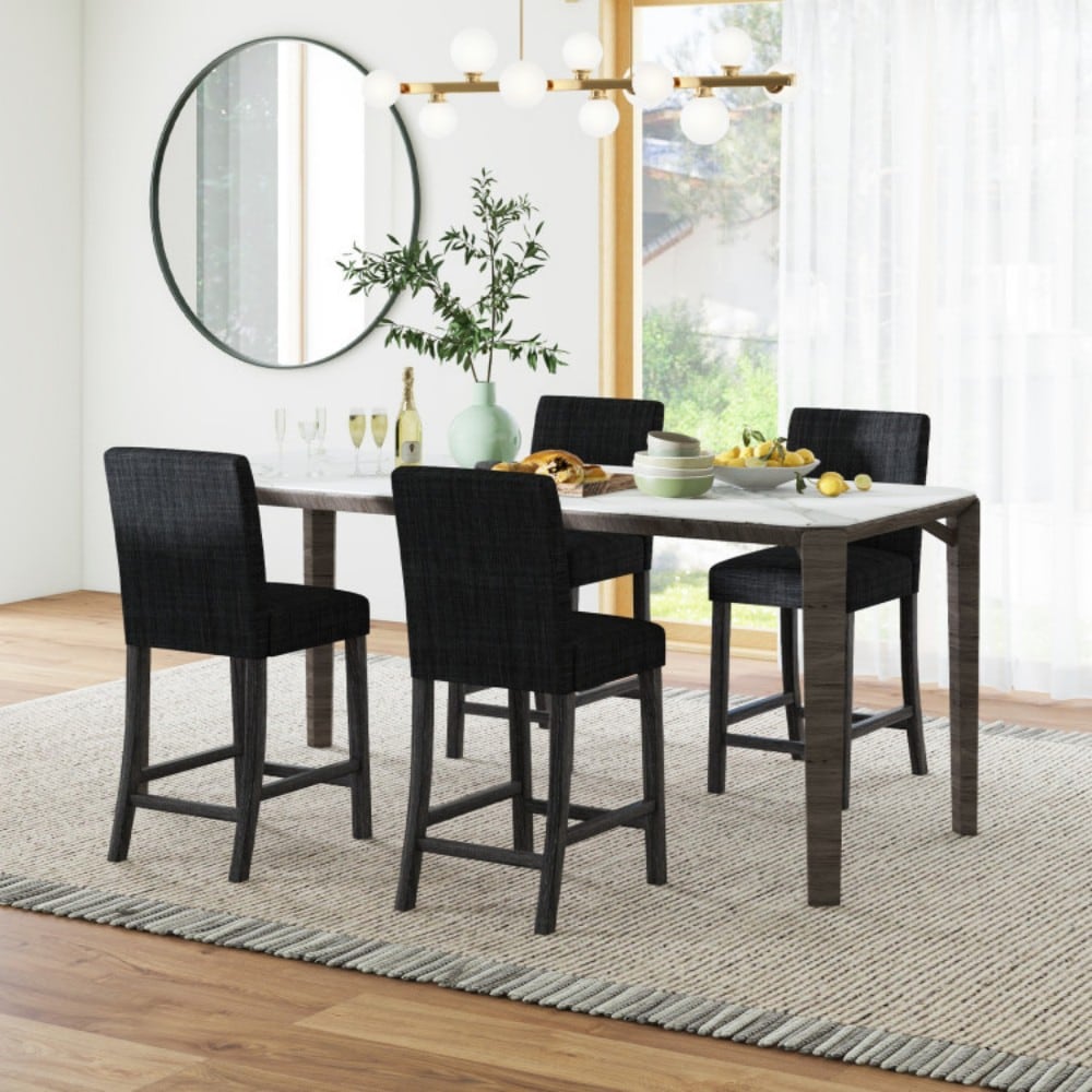 Fenbeli Set of 2 Upholstered Counter Height Bar Stools with Linen Fabric Solid Wood Frame and Footrest for Kitchen Island - Image 9