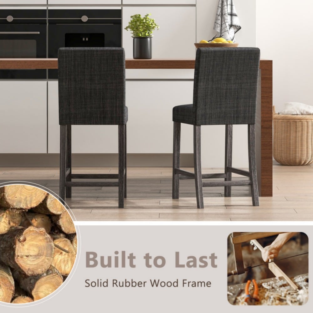 Fenbeli Set of 2 Upholstered Counter Height Bar Stools with Linen Fabric Solid Wood Frame and Footrest for Kitchen Island - Image 7