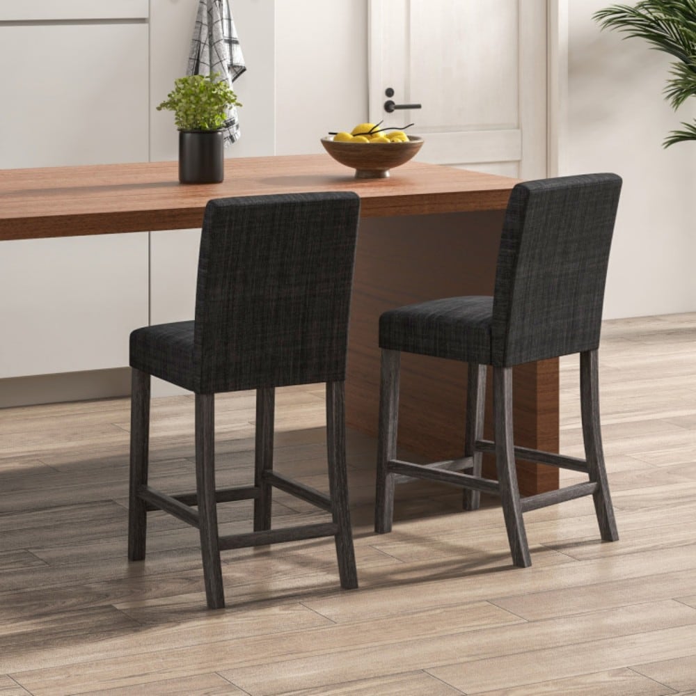 Fenbeli Set of 2 Upholstered Counter Height Bar Stools with Linen Fabric Solid Wood Frame and Footrest for Kitchen Island - Image 4