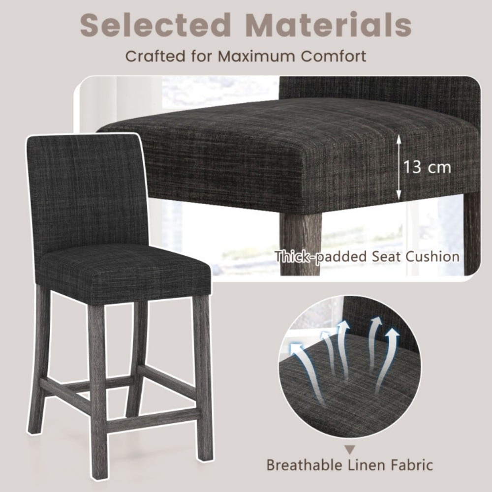Fenbeli Set of 2 Upholstered Counter Height Bar Stools with Linen Fabric Solid Wood Frame and Footrest for Kitchen Island - Image 5