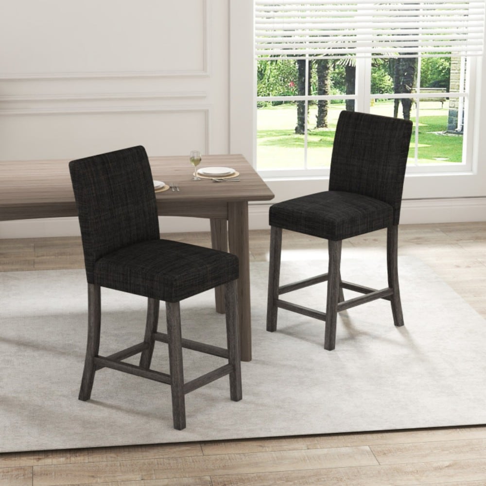 Fenbeli Set of 2 Upholstered Counter Height Bar Stools with Linen Fabric Solid Wood Frame and Footrest for Kitchen Island - Image 2