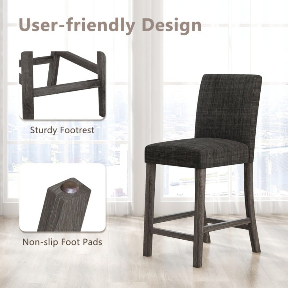 Fenbeli Set of 2 Upholstered Counter Height Bar Stools with Linen Fabric Solid Wood Frame and Footrest for Kitchen Island - Image 8