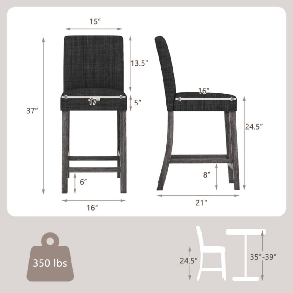 Fenbeli Set of 2 Upholstered Counter Height Bar Stools with Linen Fabric Solid Wood Frame and Footrest for Kitchen Island - Image 3