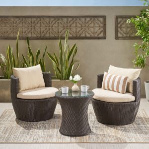 Moda Furnishings Giga 3 -Piece Wicker Beige Patio Conversation Set