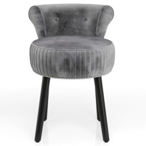 Fenbeli Velvet Vanity Chair with Tufted Low Backrest Solid Wood Legs and Padded Cushion for Bedroom Makeup Desk