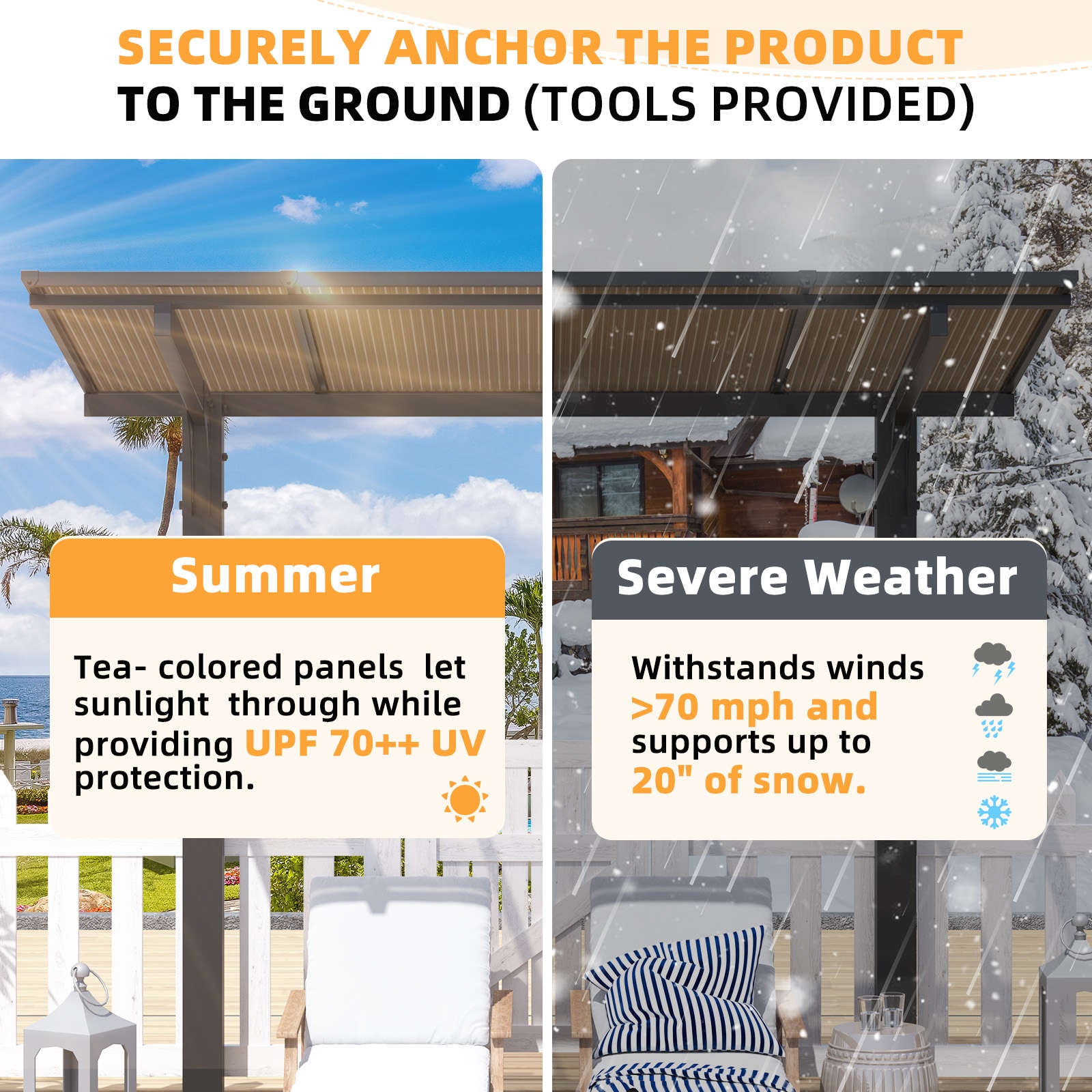 AECOJOY 14' x 10' Free Standing Lean to Gazebo Pergola with Patio Roof - Image 2