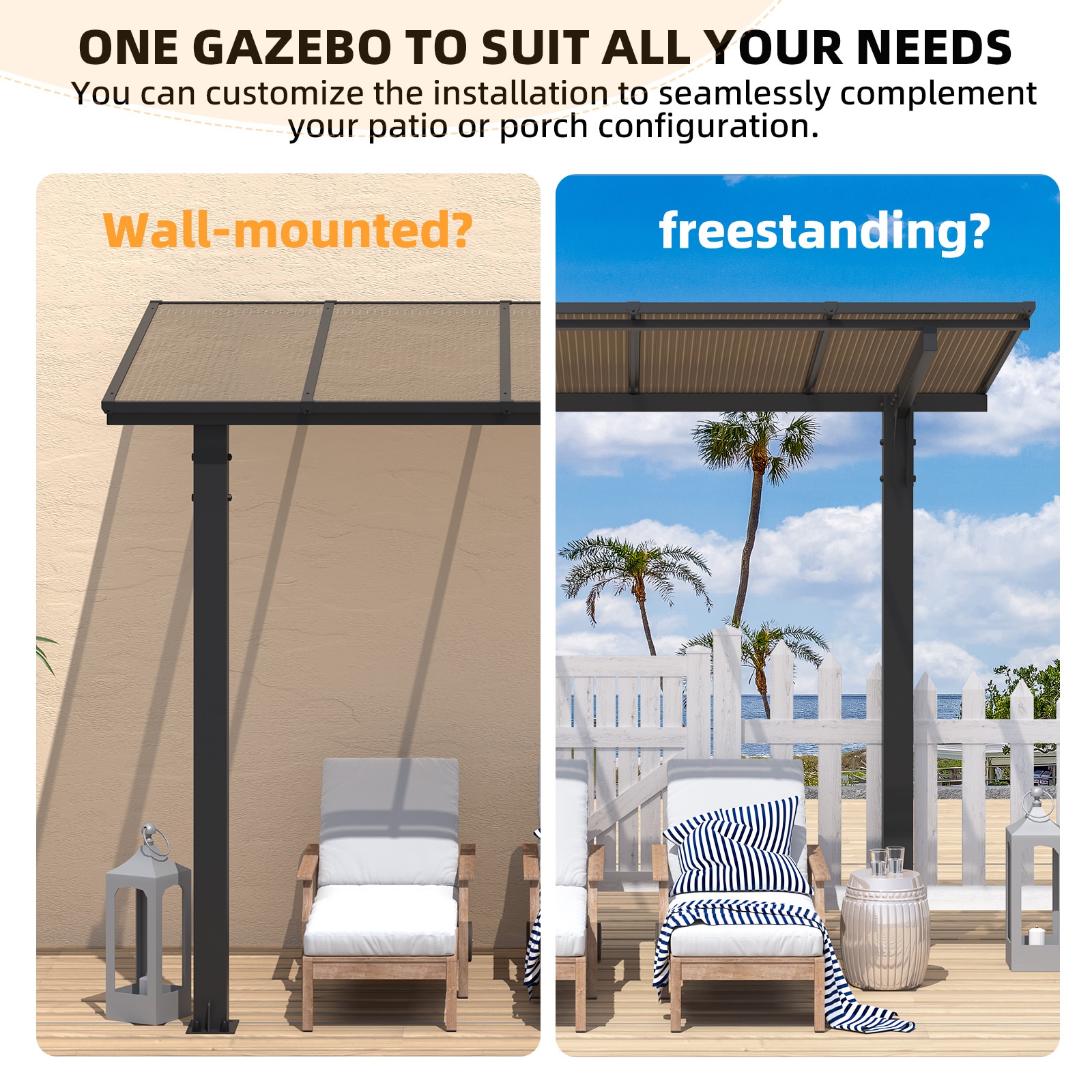 AECOJOY 14' x 10' Free Standing Lean to Gazebo Pergola with Patio Roof - Image 4