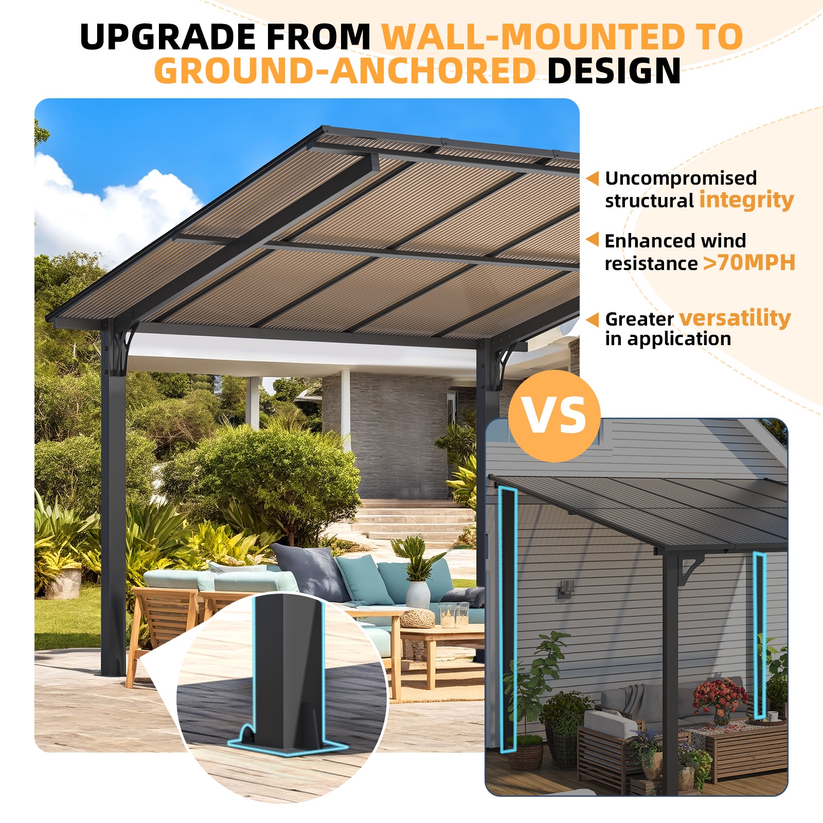 AECOJOY 14' x 10' Free Standing Lean to Gazebo Pergola with Patio Roof - Image 3