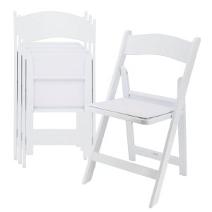 Elama  4 Piece Plastic Folding Resin Chair in White with Removable Seat Pad